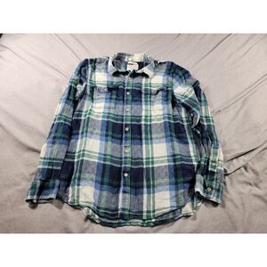 Lucky Brand Blue and Green Plaid Casual Button Down Shirt (men’s L)